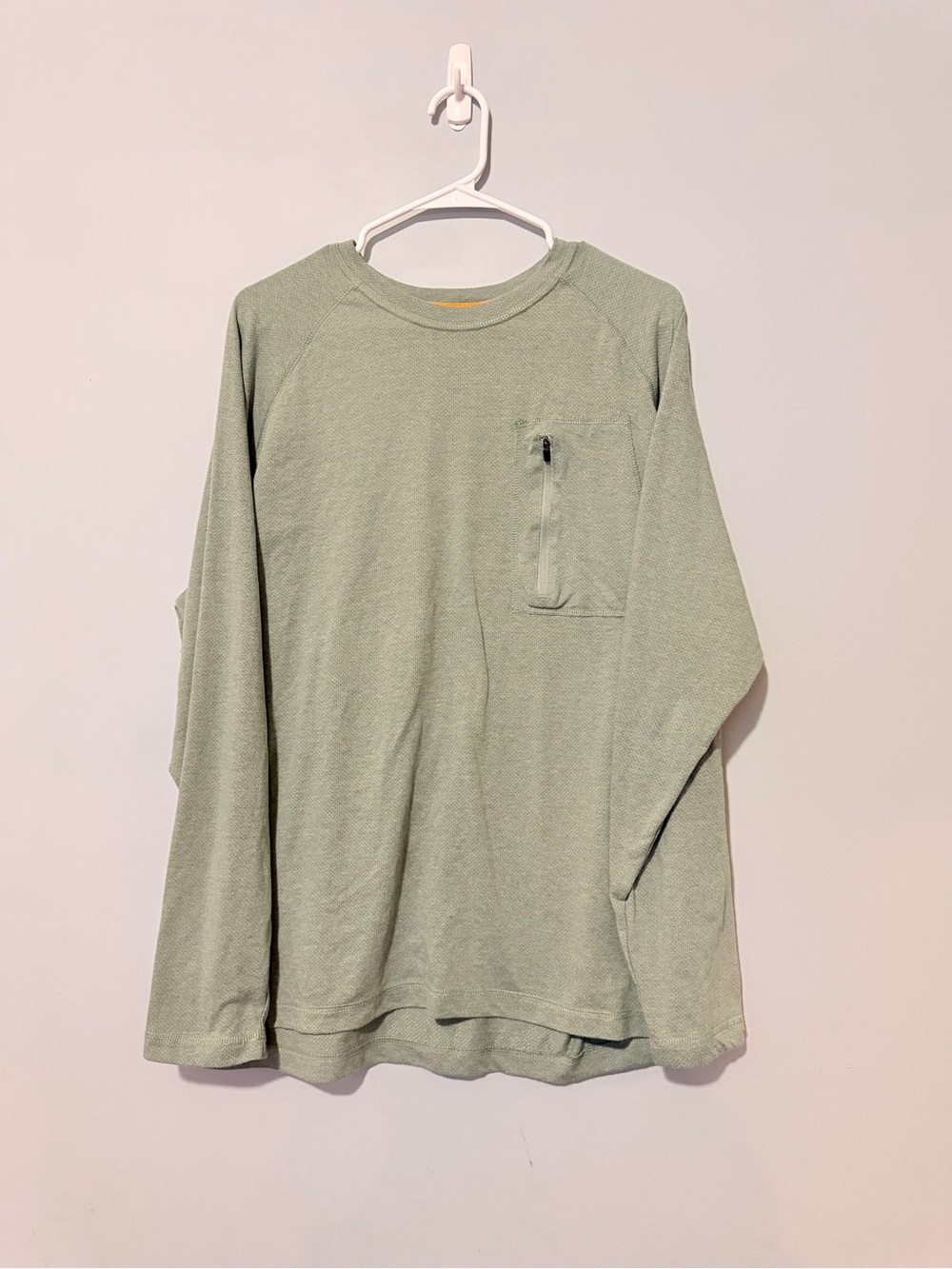 Men's Long Sleeve Crewneck Shirt with Zip Chest Pocket — Sage Green